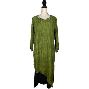Simple People Green Black Tie Dye Layered Midi Tunic Dress         Size: L